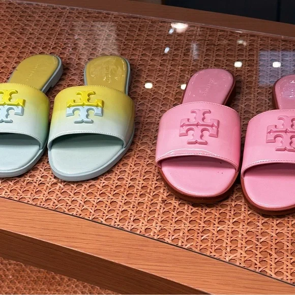 NIB Tory Burch Everly Slide Flat Soft Patent Leather Petunia Pink